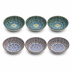 6-Piece Ceramic Bowl Set – Elegant Blue & Grey Patterned Serving Bowls