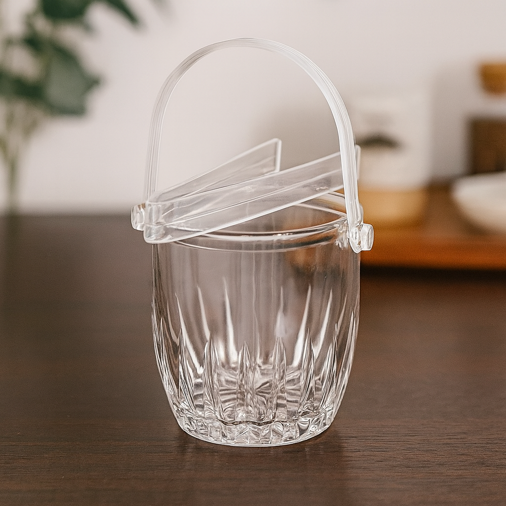 620 ml Crystal-Style Ice Bucket with Handle & Tong – Premium Clear Ice Holder for Home, Parties & Bar Use (1 Pc) - Habitt