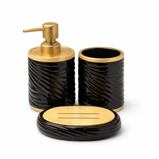3-Piece Round Bathroom Accessories Set – Soap Dispenser, Toothbrush Holder & Soap Dish White & Black  Color Options - Habitt