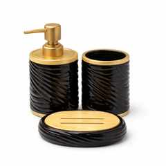 3-Piece Round Bathroom Accessories Set – Soap Dispenser, Toothbrush Holder & Soap Dish White & Black  Color Options - Habitt