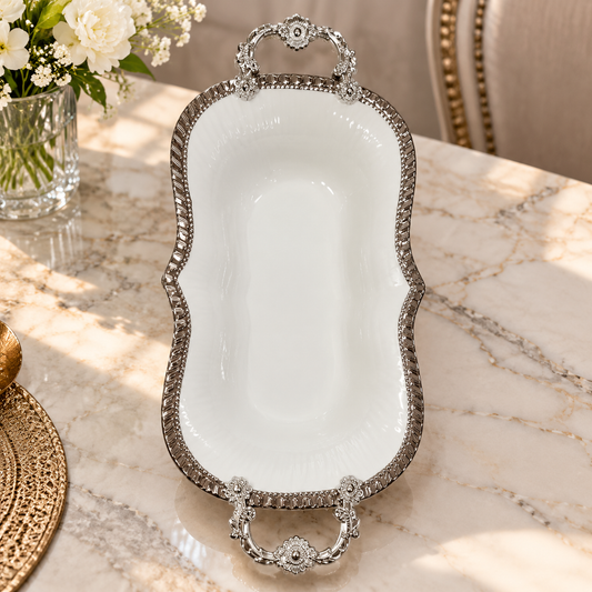 Exquisite Serving Bowl with Gold Handles | Elegant Serving Bowl for Dining