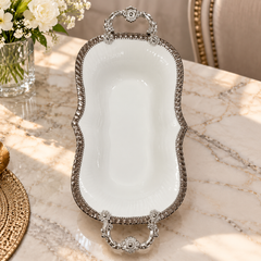 Exquisite Serving Bowl with Gold Handles | Elegant Serving Bowl for Dining