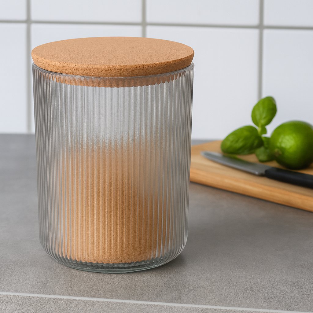 Storage Box with Wood Lid – 1.5L Premium Ribbed Container for Kitchen & Home Organization