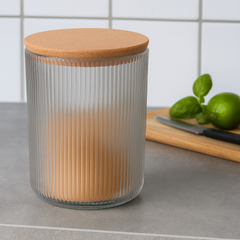 Storage Box with Wood Lid – 1.5L Premium Ribbed Container for Kitchen & Home Organization