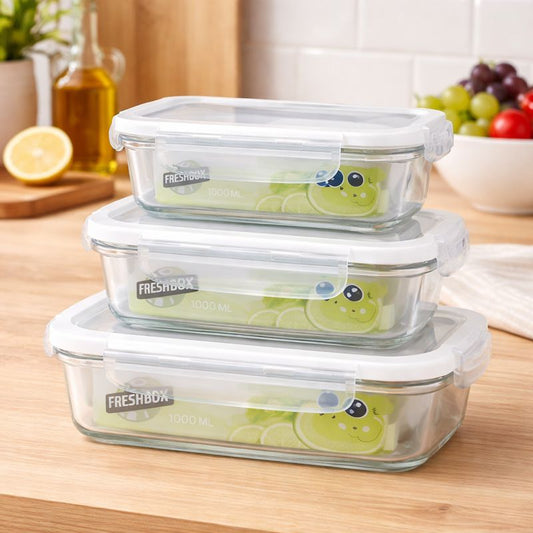 Airtight Glass Food Storage Dish – 400 ml, 630 ml & 1000 ml Fresh Lock Containers