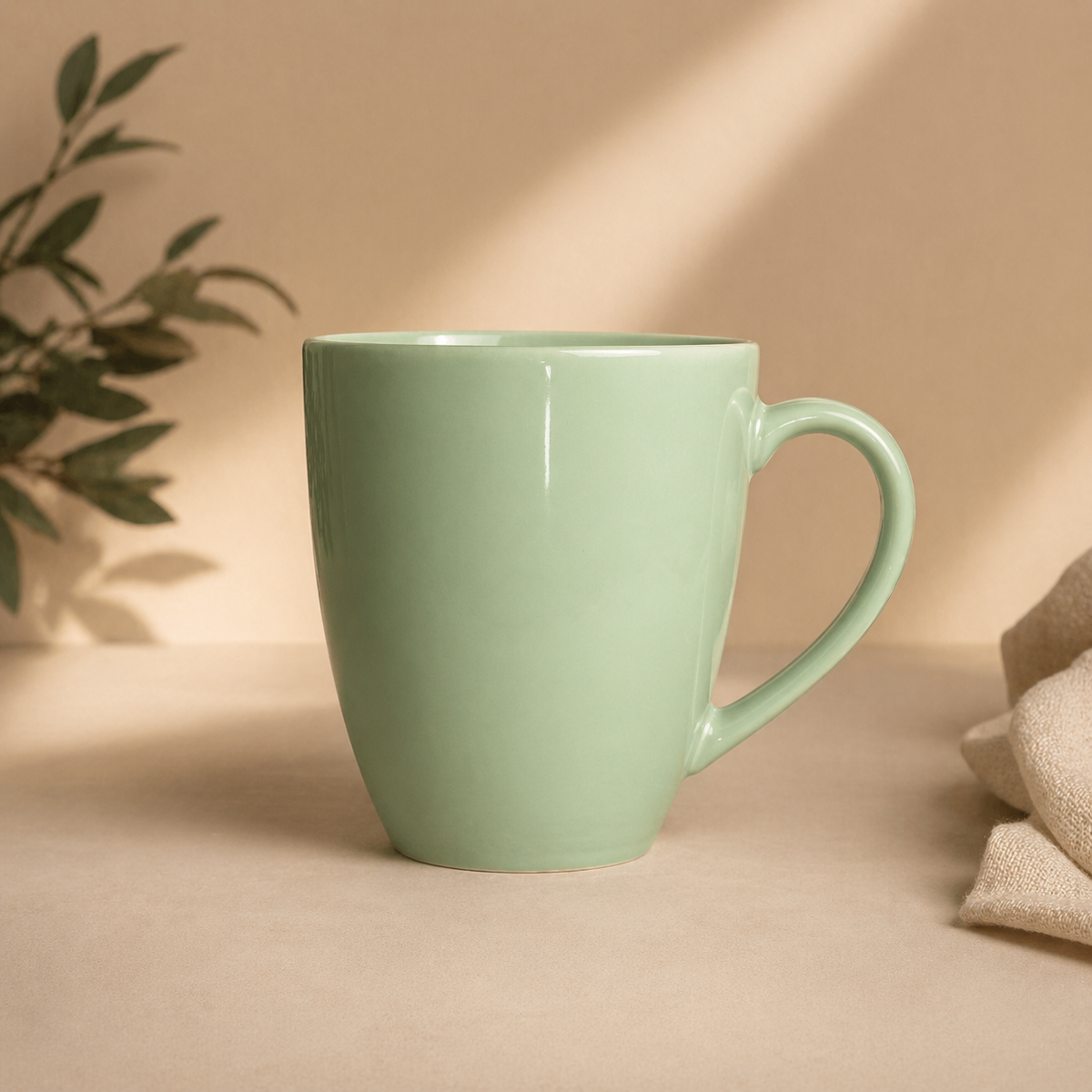 Minimalist Sage Green Ceramic Coffee Mug – Modern Glossy Tea Cup for Home & Office - Habitt