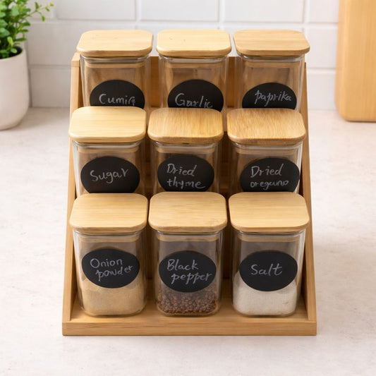 Jar Set 12 PCS Wooden Step – Tiered Storage Organizer with Lids - Habitt