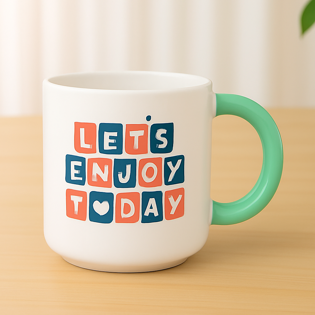 Let’s Enjoy Today Motivational Ceramic Mug – Colorful Quote Coffee Cup