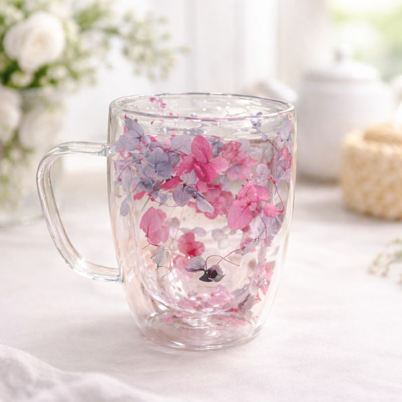 Decorative Double-Wall Glass Coffee Mug – Transparent Heat-Resistant Tea Cup - Habitt