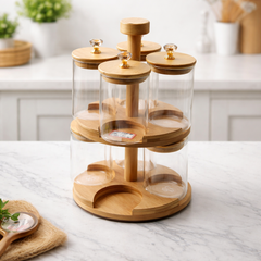 Jar Set 8PCS Wooden Standing – Rotating Storage Organizer with Lids - Habitt