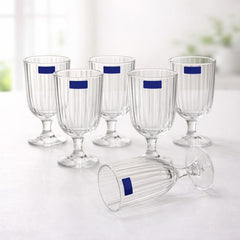 Set of 6 Clear Ribbed Glass Goblets – Elegant Stemmed Drinking Glasses for Water, Juice - Habitt