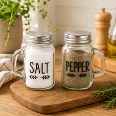 Salt & Pepper Shaker Set – Glass Jar Seasoning Shakers with Handles