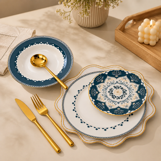 18 PCS Designer Plate Set – Elegant Dinnerware Collection for Table Setting
