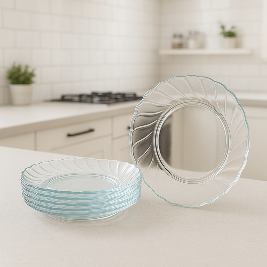 Clear Swirl-Pattern Pressed-Glass Soup Plate Set – 6 Pieces, 234 mm Diameter