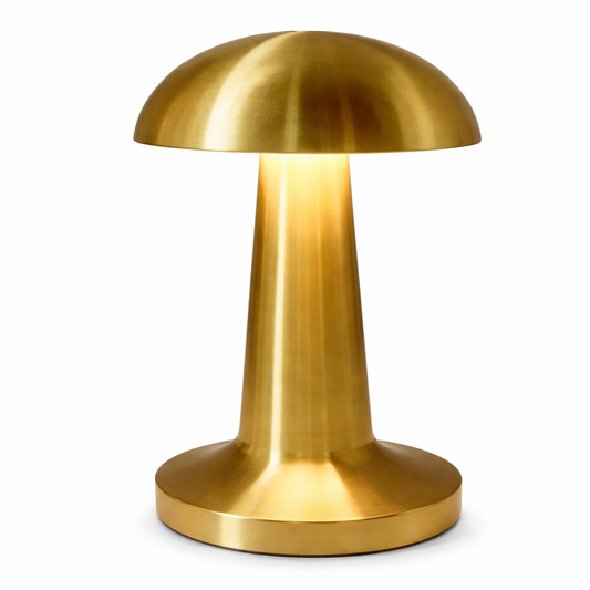 Modern LED Mushroom Table Lamp – Gold Finish Rechargeable Bedside Night Light - Habitt
