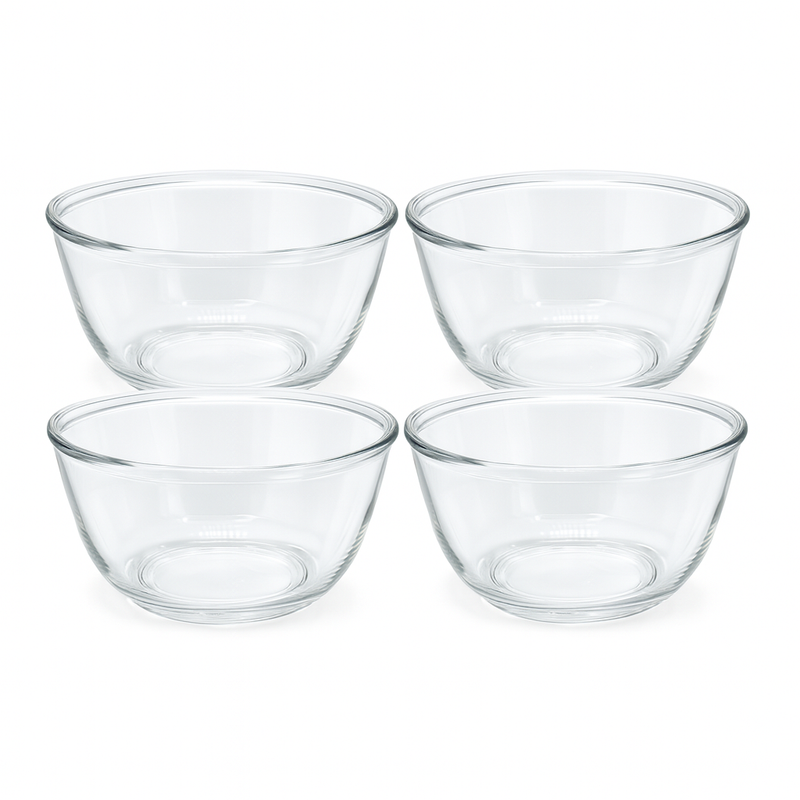 4-Piece Clear Glass Bowl Set – 1600 ml Large Multi-Purpose Mixing & Serving Bowls - Habitt