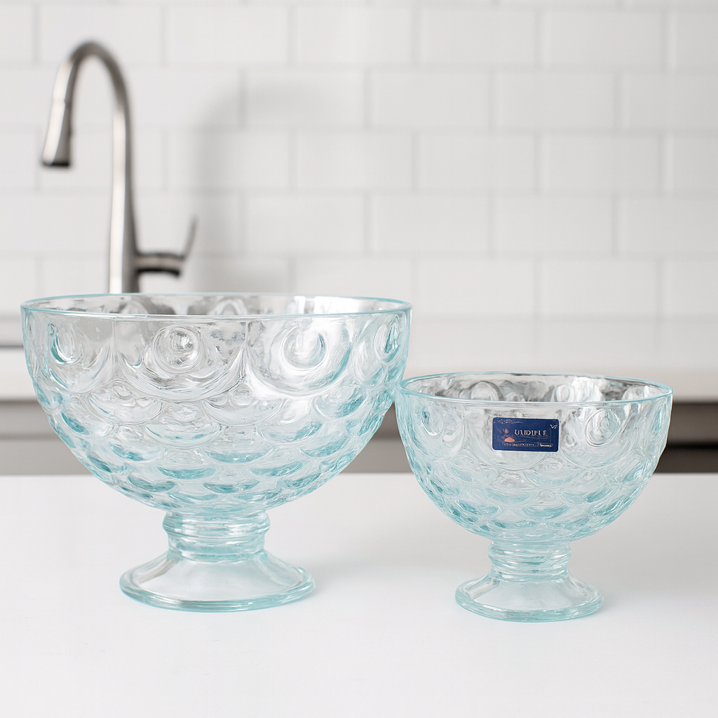 Clear Textured Pressed-Glass Ice Cream Bowl Set – 7 Pieces (1 × 221/110.5 mm Small Bowls)