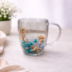 Double Wall Floral Mug – Transparent Tea & Coffee Cup with Dried Flowers