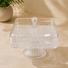 Square Crystal Dry Fruit Dish with Pedestal Stand – Small & Large