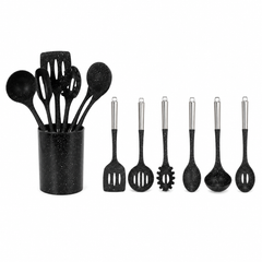 12 Pcs Kitchen Spoon & Utensil Set with Holder – Black Speckled