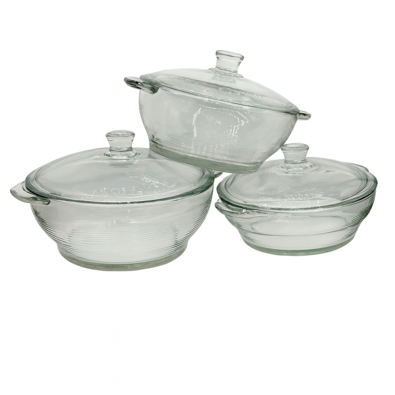 3-Piece Clear Glass Casserole Set – Heat-Resistant Cooking & Serving Bowls with Lids (Total 3250 ml) - Habitt