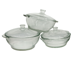 3-Piece Clear Glass Casserole Set – Heat-Resistant Cooking & Serving Bowls with Lids (Total 3250 ml)