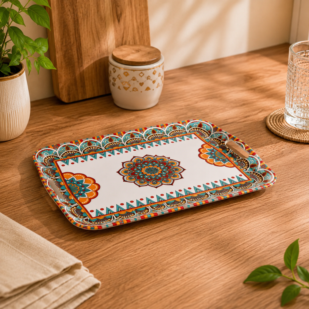 Oriental Flower Sky Serving Tray