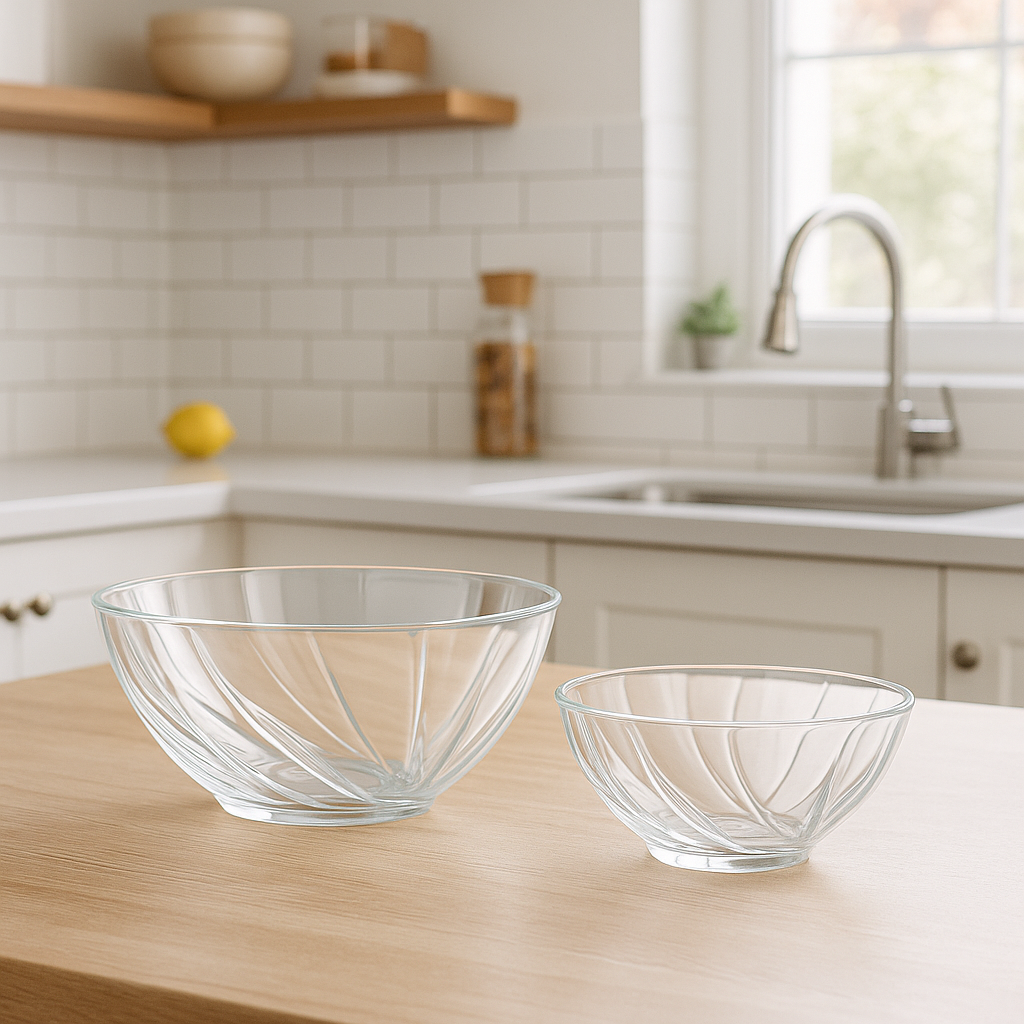 Clear Swirl-Pattern Pressed-Glass 7-Piece Fruit Bowl Set – Elegant Modern Serveware