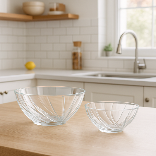 Clear Swirl-Pattern Pressed-Glass 7-Piece Fruit Bowl Set – Elegant Modern Serveware