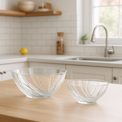 Clear Swirl-Pattern Pressed-Glass 7-Piece Fruit Bowl Set – Elegant Modern Serveware