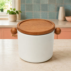 Small White Round Ceramic Jar | Habitt