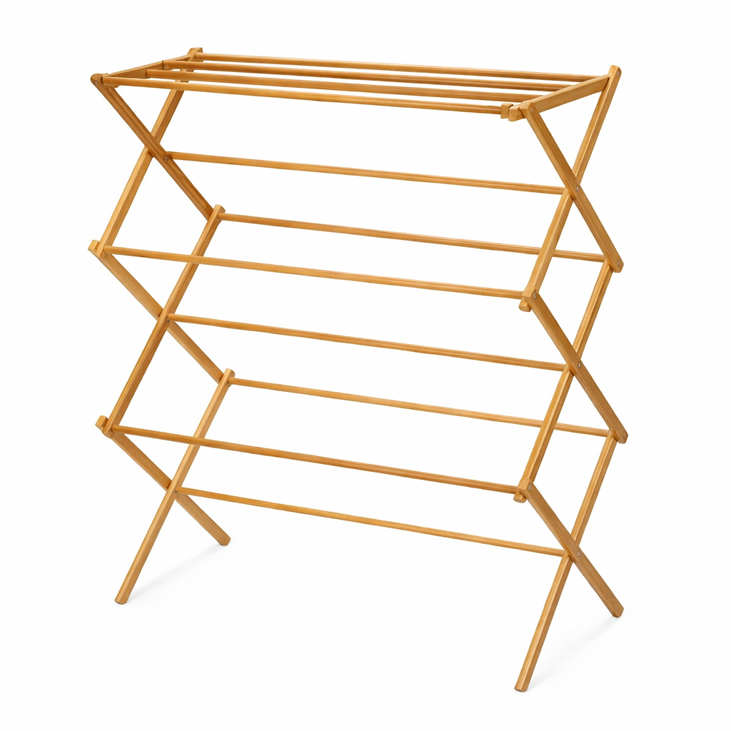 Bamboo Folding Towel Rack – 3-Tier Freestanding Collapsible Drying Stand (42.375” H x 29.25” W) - Habitt