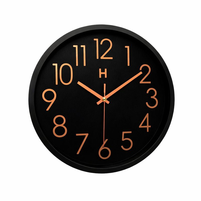 Heritage Bradford Wall Clock 14.5 Inch – Black Dial with Copper-Tone Numerals & Modern Minimal Design (Plastic)