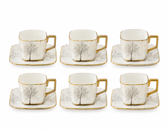 Porcelain Cup & Saucer Set – White Floral with Gold Handle