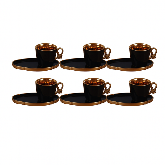 Sol Stylish Cup & Saucer Set of 6 – Model 90123 (Black & Gold Finish)