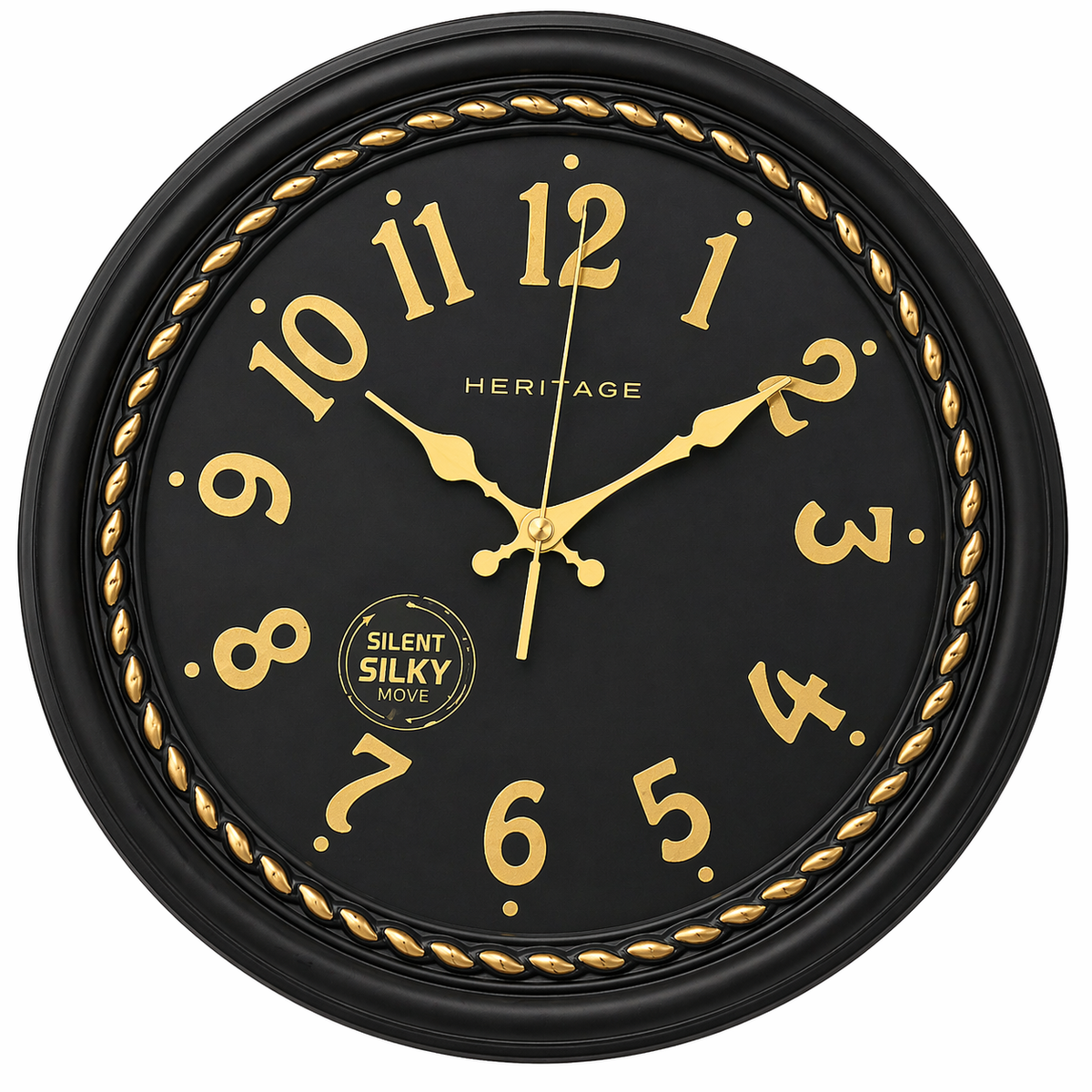 Heritage Hazel Wall Clock 14.5 Inch – Black & Gold Classic Design with Beaded Detailing (Plastic) - Habitt
