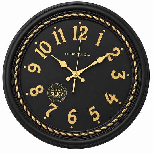 Heritage Hazel Wall Clock 14.5 Inch – Black & Gold Classic Design with Beaded Detailing (Plastic) - Habitt