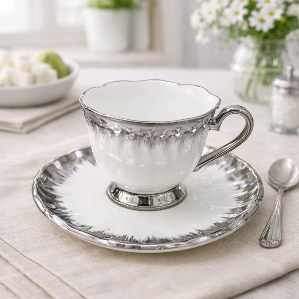 Elegant Silver Trim Tea Set - Habitt