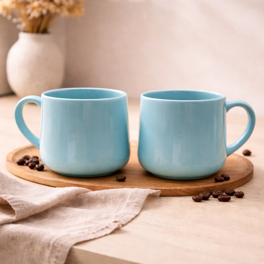 Pack Of 2  Modern Sky Blue Ceramic Coffee Mug Set – Glossy Finish Tea Cups for Home & Café - Habitt