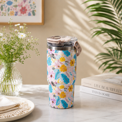 Assorted 900 ml Floral Insulated Travel Tumbler with Lid | Stylish Printed Drink Cup