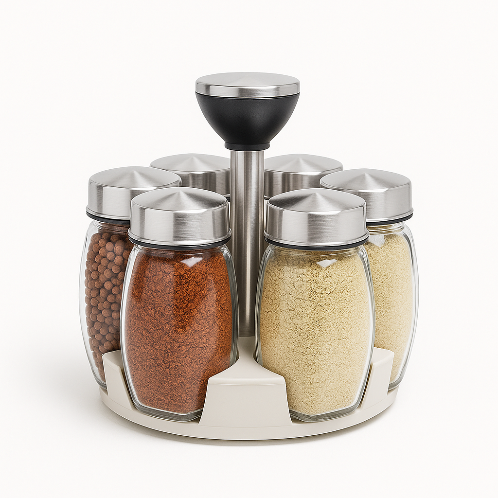 Glass Spice Rack Set – 6 Pieces with Rotating Stand - Habitt