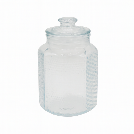 Clear Textured Pressed-Glass Storage Jar with Lid – 2200 ml Airtight Kitchen Container