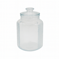 Clear Textured Pressed-Glass Storage Jar with Lid – 2200 ml Airtight Kitchen Container