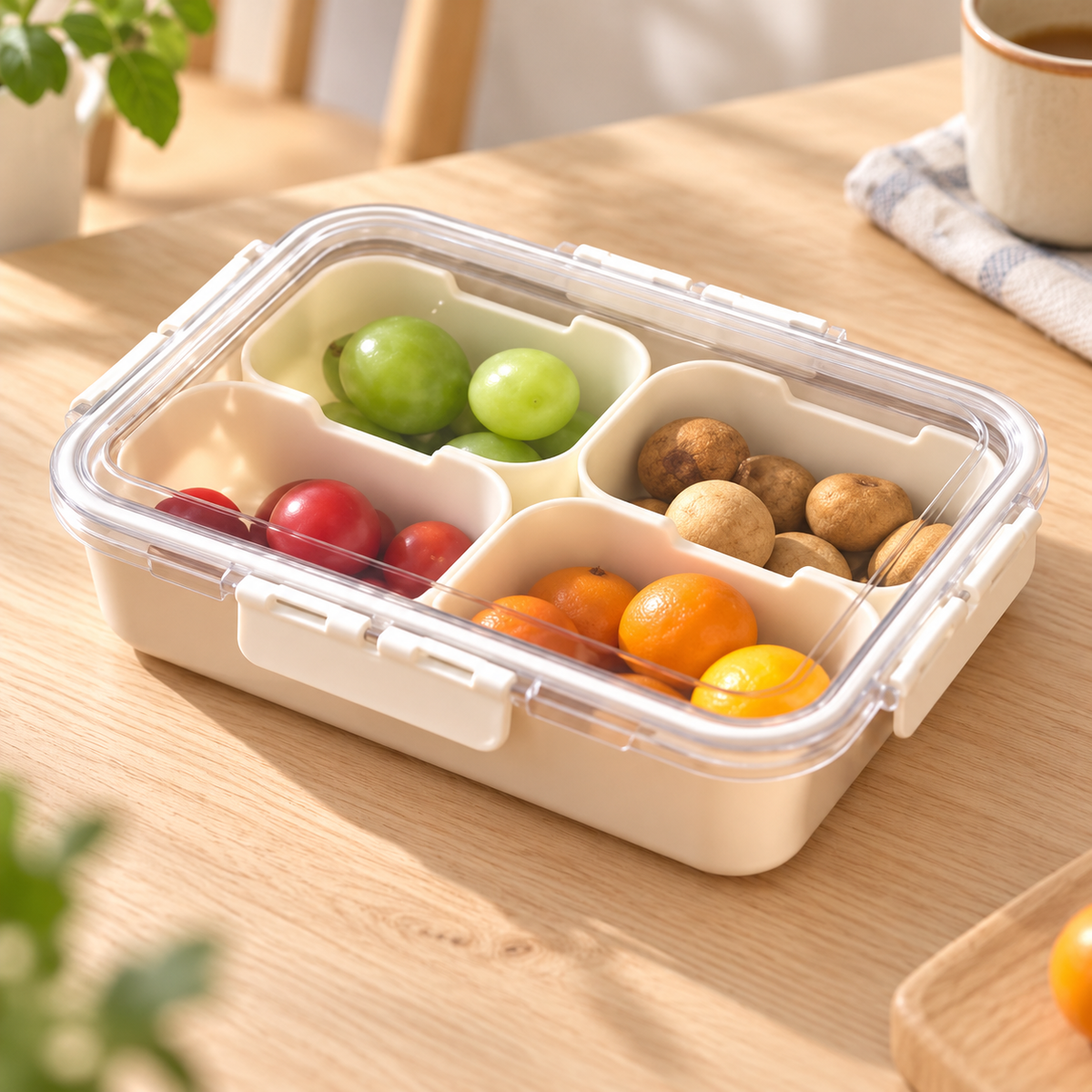 Plastic Storage Box With 4 Compartments & Drain Basket