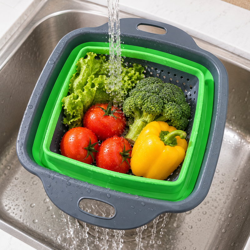 Drain Basket – Foldable Silicone Kitchen Strainer Green