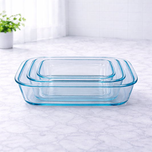 3-Piece Glass Baking Dish Set – 1L, 2.2L & 3L Rectangular Oven Dishes - Habitt