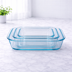 3-Piece Glass Baking Dish Set – 1L, 2.2L & 3L Rectangular Oven Dishes - Habitt
