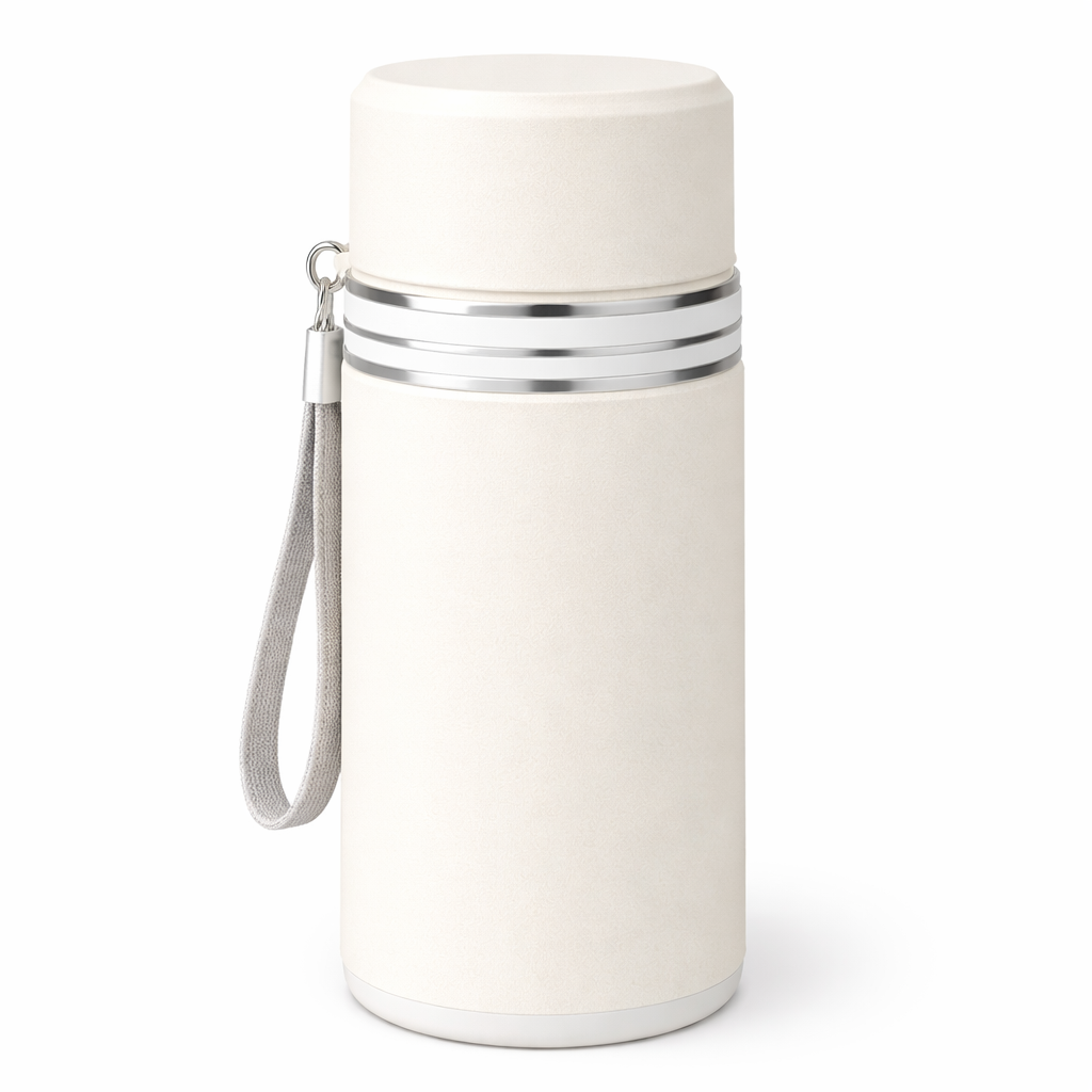 Cream Insulated Plastic Glass Cup with Lid & Strap – Portable Leakproof Travel Tumbler Bottle - Habitt