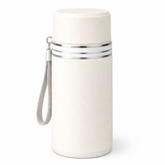 Cream Insulated Plastic Glass Cup with Lid & Strap – Portable Leakproof Travel Tumbler Bottle - Habitt