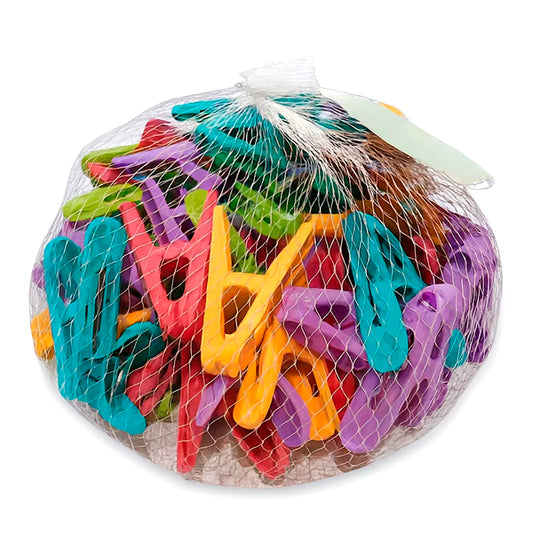 Cloth Clip Net Bag – Multi-Colored Plastic Clothespins for Laundry Drying & Home Use